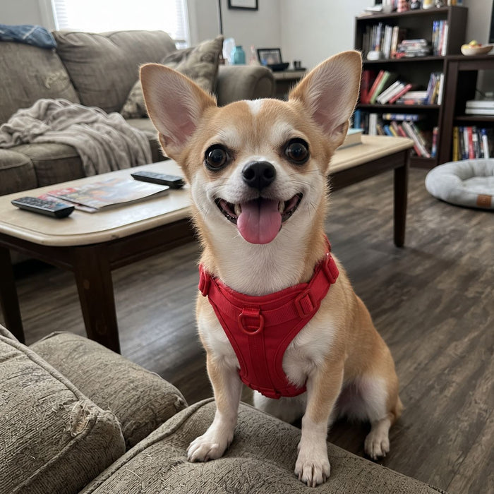 Chihuahua wearing the Navea harness in black