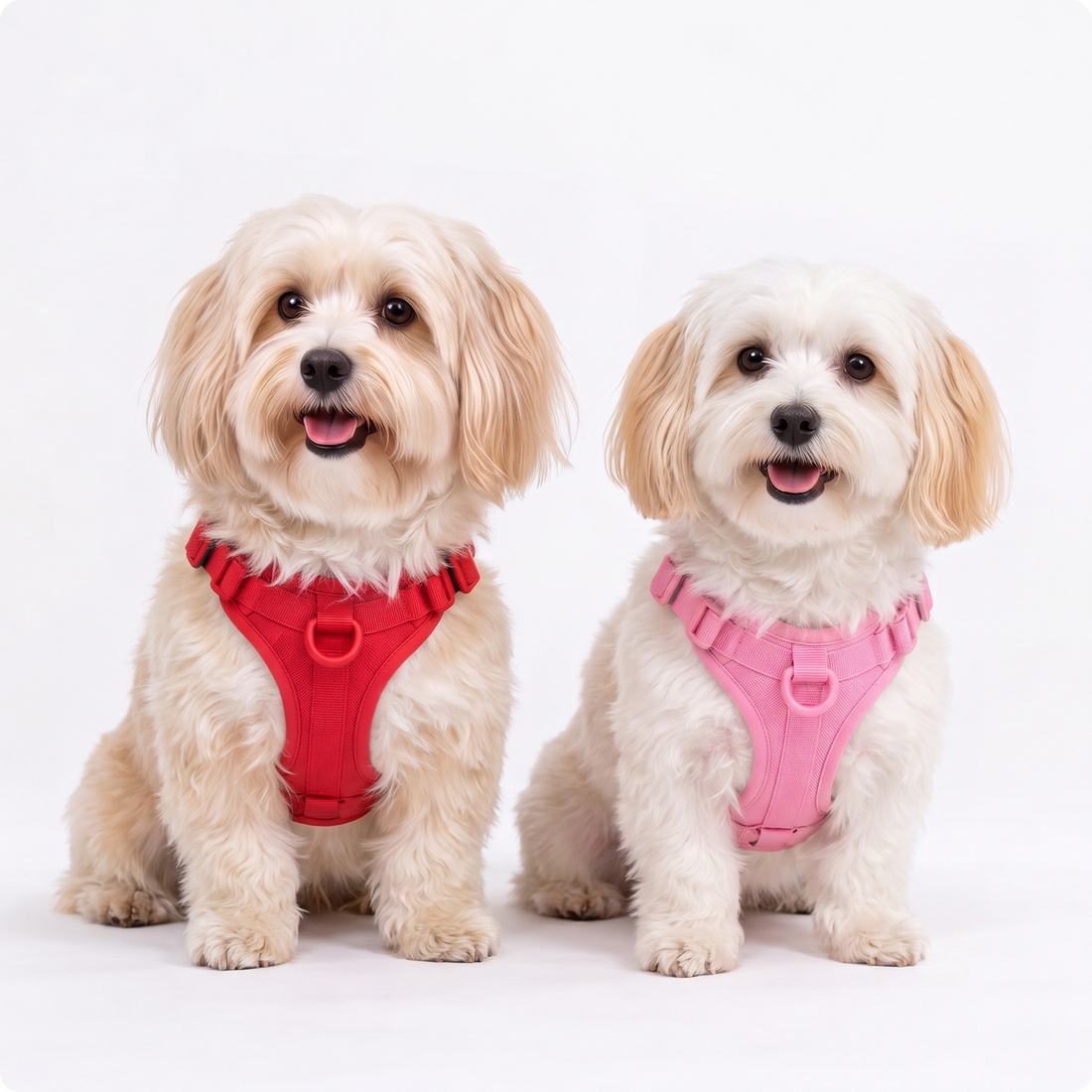 Two Havanese wearing the Navea Havanese Harness